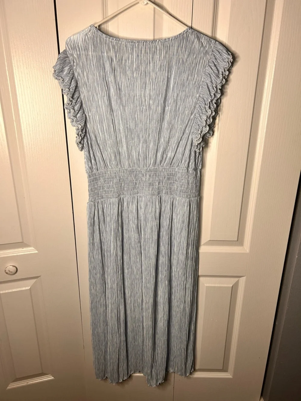 Chelsea28 Flutter Sleeve Plissé Midi‎ Dress Blue Falls Camouflage Size 1X